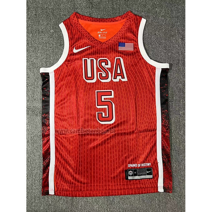 Camiseta USA 2024 Anthony Edwards #5 Juegos Olimpicos Rojo